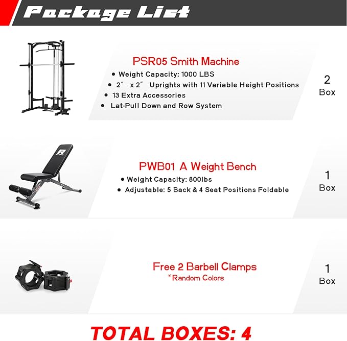 RitFit Smith Machine Power Rack with LAT-Pull Down System, Landmine, Barbell Bar, Plate Storage Pegs and More Training Attachment-StrideForce Fitness