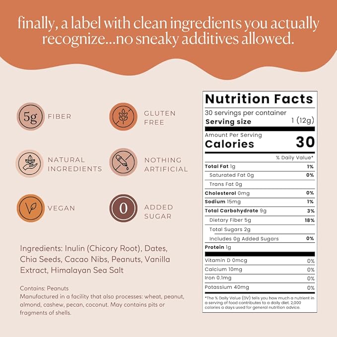 Fiber Supplement - 5g Daily Fiber Bite - Supports Regularity, Digestion and Gut Health - All Natural Ingredients, Peanut Butter Cacao Flavor, 30 Servings-StrideForce Fitness