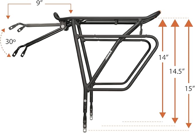 Ibera Bike Rack - Bicycle Touring Carrier Plus+ for Disc Brake/Non-Disc Brake Mount, Fat Tire Bikes, Frame-Mounted for Heavier Top & Side Loads, Height Adjustable for 26"-29" Frames-StrideForce Fitness