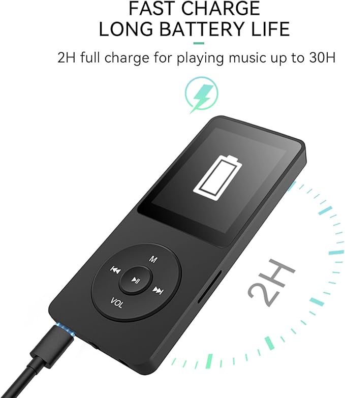 AGPTEK A02 MP3 Player with Bluetooth 5.3, 1.8 inch Screen Portable Music Player with Speaker, FM Radio, Voice Recorder, Supports Expanded Up to 128GB(Black, 32GB)-StrideForce Fitness