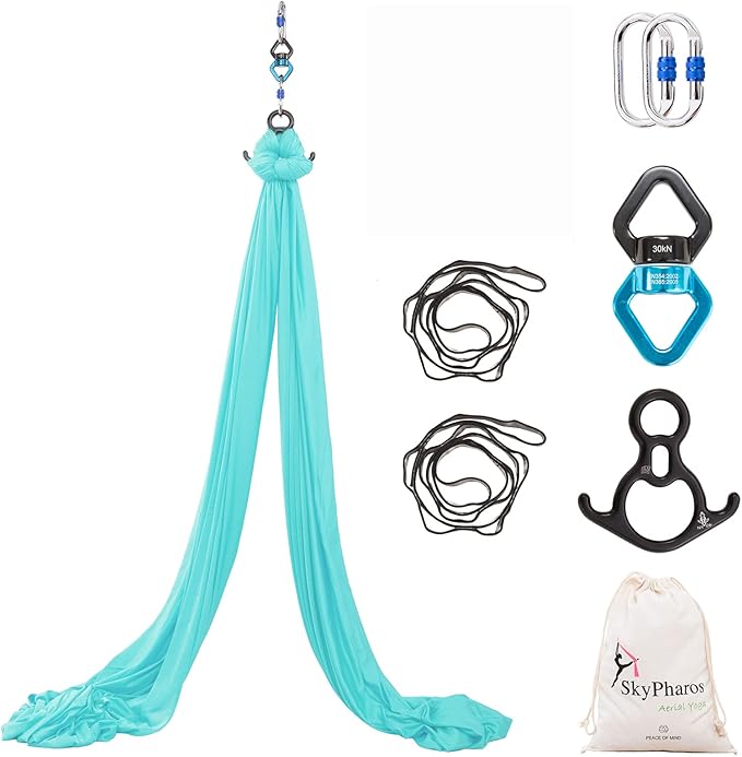 Aerial Silks Yoga Swing Set - 9/11 Yards Aerial Yoga Hammock Kit Anti-Gravity Flying for Fitness, Low/Non Stretch Nylon Tricot Fabric Hardware Included for Dance-StrideForce Fitness