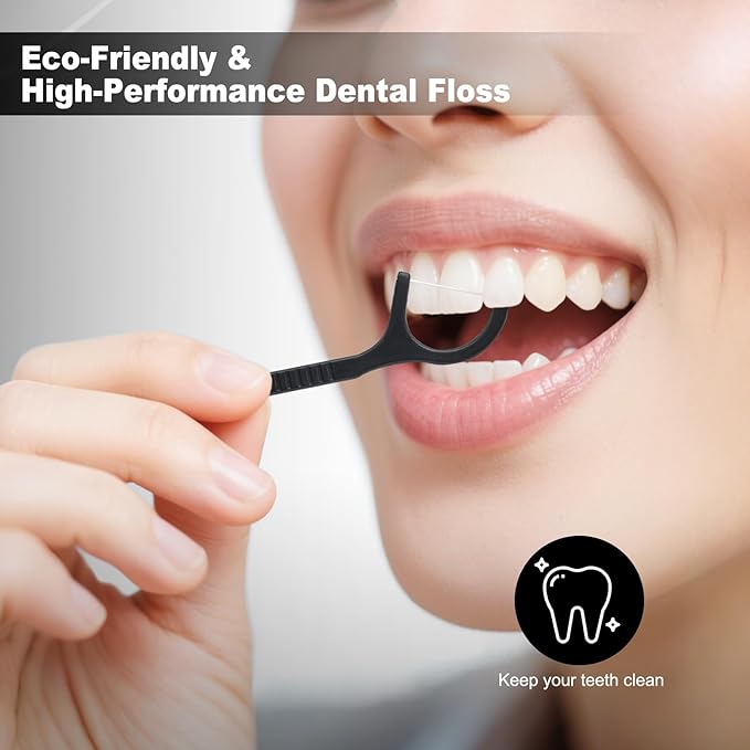 Bulk Floss Picks Dental Floss Sticks Bulk for Teeth, Floss Picks Dental Floss Picks Bulk for Family, Travel, Braces & Sensitive Teeth Dental Hygiene Essentials (500,Black)