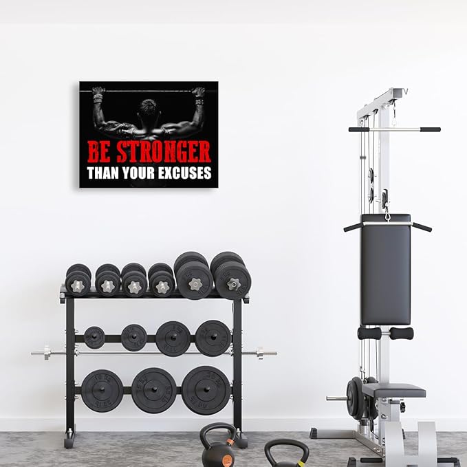 Inspirational Gym Wall Decor,Fitness Quotes Wall Art,Be Stronger Than Your Excuses Canvas Wall Decor for Home Gym-StrideForce Fitness