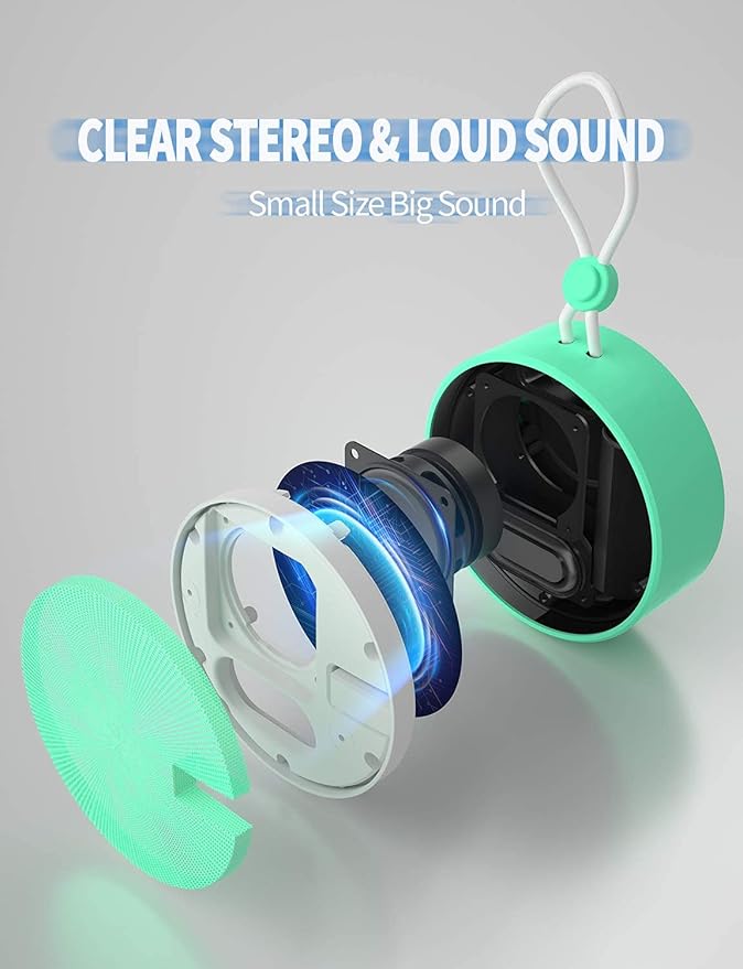 INSMY C12 IPX7 Waterproof Shower Bluetooth Speaker, Portable Small Speaker, Speakers Bluetooth Wireless Loud Clear Sound Support TF Card Suction Cup for Outdoor Kayak Canoe Beach Gift (Mint)-StrideForce Fitness