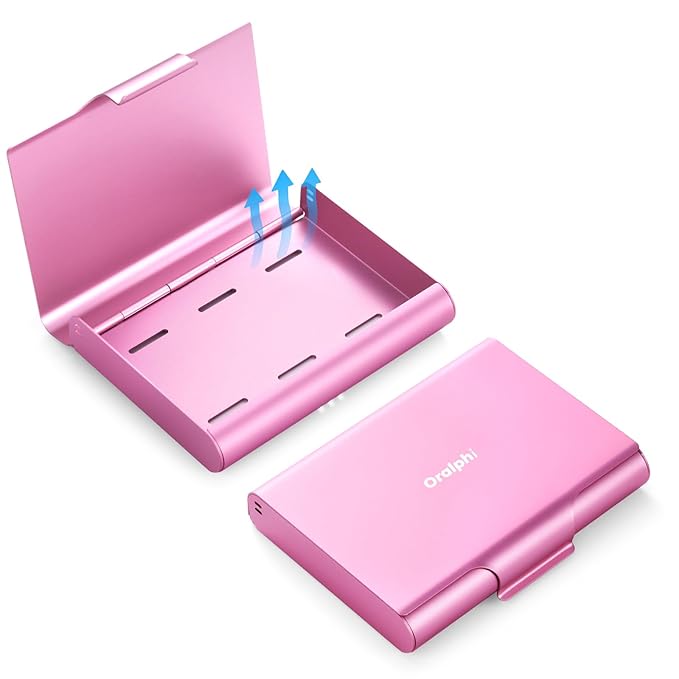 Aluminum Retainer Case for Invisalign Aligners, Partial Mouth Guard Case Denture Retainer Container Case Holder with Vent Holes, Slim Orthodontic Aligner Case for Traveling-1 Pack Pink