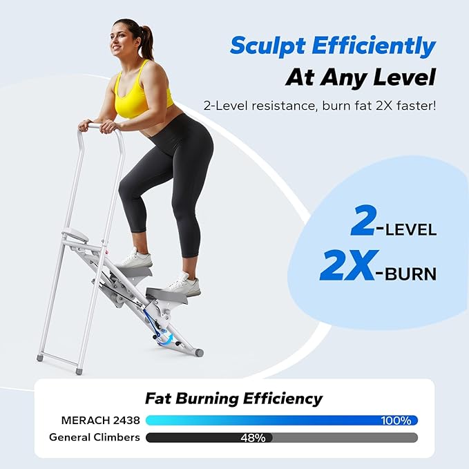 MERACH Stair Stepper for Home Gym Exercise, New Version Stairmaster for Full-Body Workout, Compact Folding Stair Climber with Extended Step Range, Adjustable Handlebar/Pedal-StrideForce Fitness