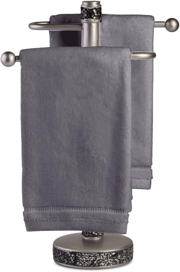 Creative Scents 100% Cotton Velour Fingertip Towels - 4 Pack 11 by 18 Inch – Decorative, Extra Absorbent and Soft Face Towel, Ideal for Bathroom and Powder Room (Gray)-StrideForce Fitness