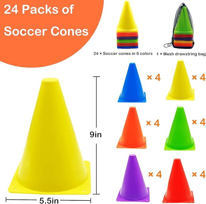 12/24/48Pcs Soccer Cones,7" or 9" Soccer Cones for Training, Multicolor Cones Sports Soccer Training Cones, Field Cones for Skating Basketball Football Drills Practice-StrideForce Fitness