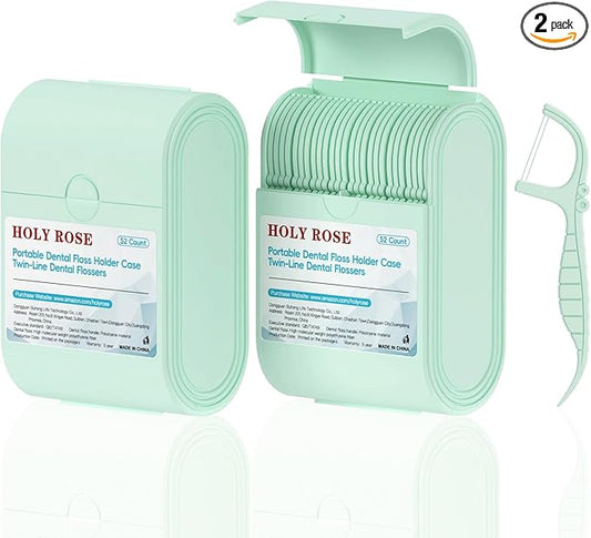 Holy Rose Dental Floss Case with Twin Line Flosser 104 Count-Green, Travel Dispenser for Floss Picks and Toothpick, Mint Flavored, Portable Flossers is Oral Care Tool for Teeth