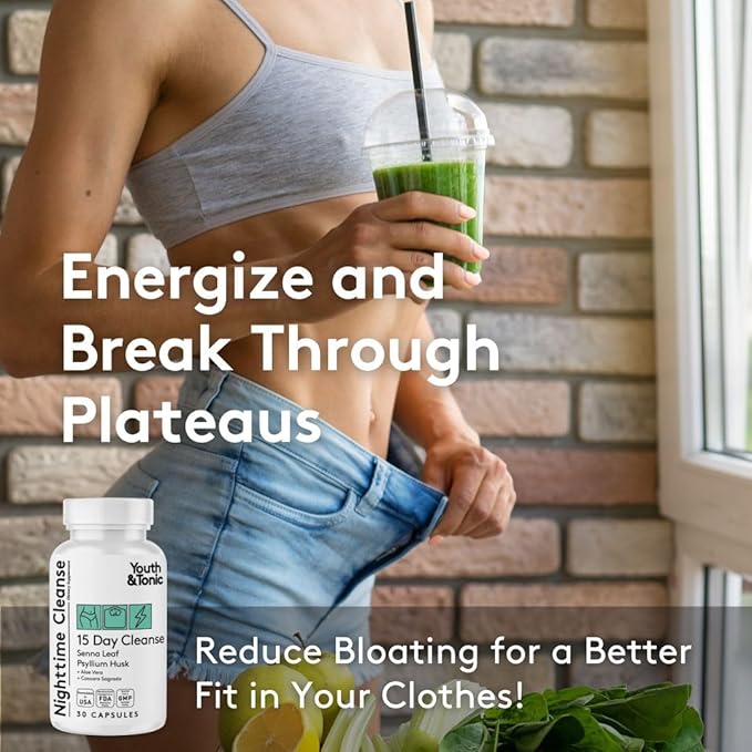 Youth & Tonic Sculpt Lean Cleanse – Feel Lighter & More Toned, Water Weight & Bloating Relief, Detox & Fluid Loss Support – Bedtime Trim, 15 Day Colon Cleanser, 90 Pills for Metabolism & Defined Body-StrideForce Fitness