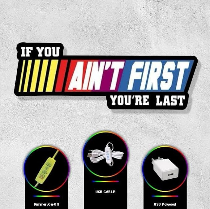 NEONSIGN If You Ain't First You Are Last LED Neon Sign Gym Motivation Lightbox Fitness Wall Decor with USB Powered Dimmable for Gym Home Fitness Decoration (18x7 inches)-StrideForce Fitness