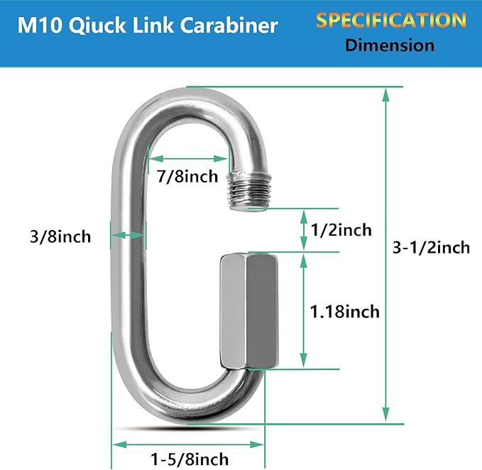 Quick Links, Chain Links Connector, 620lbs Capacity Heavy Duty Carabiner Clips, Galvanized Thread Quick Link Hardware for Safety Chain Swing Gym Hammock, Screw Lock Oval Locking Carabiner-StrideForce Fitness