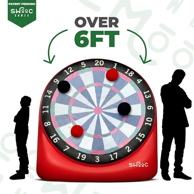 SWOOC Games - Inflatable Giant Kick Darts (15+ Ways to Play) - Jumbo Soccer Dartboard w/Air Pump - Big Carnival Games - Giant Outdoor Games - Oversized Dart Board Yard & Lawn Game for Kids & Adults-StrideForce Fitness