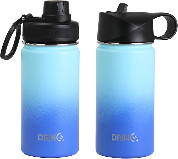 DRINCO Stainless Steel Water Bottle Spout Lid Vacuum Insulated Double Wall Water Bottle Wide Mouth (40oz 32oz 22oz 18oz 14oz) Leak Proof Keeps Cold or Hot (14 oz, 14oz Morning Sky Blue)-StrideForce Fitness