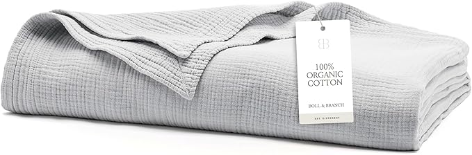 BOLL & BRANCH Dream Bed Blanket - Full/Queen, Sky - Luxury 100% Organic Cotton - Soft, Lightweight and Breathable - Cloud-Like Touch-StrideForce Fitness