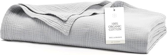 BOLL & BRANCH Dream Bed Blanket - King/Cal King, Sky - Luxury 100% Organic Cotton - Soft, Lightweight and Breathable - Cloud-Like Touch-StrideForce Fitness