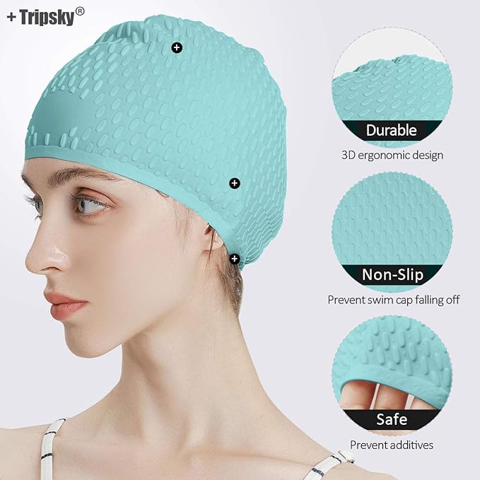Tripsky Silicone Swim Cap,Comfortable Bathing Cap Ideal for Curly Short Medium Long Hair, Swimming Cap for Women and Men, Shower Caps Keep Hairstyle Unchanged…-StrideForce Fitness