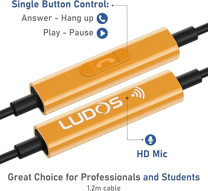 LUDOS Clamor USB C Headphones for iPhone 16 15 Pro Max Plus iPad Pro, 5 Years Warranty, USB-C Earbuds for Samsung Galaxy S24 S23 Ultra S22 S21 FE S20 A55 A54 A53, USB Type C Earphones - Gold-StrideForce Fitness