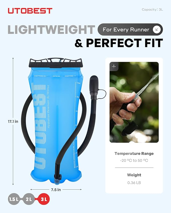 UTOBEST Hydration Bladder,TPU Water Bladder,Water Bladder for Hiking Backpack,BPA Free,Wide Opening,Leak-Proof,Water Reservoir for Hiking Cycling Camping Running-StrideForce Fitness