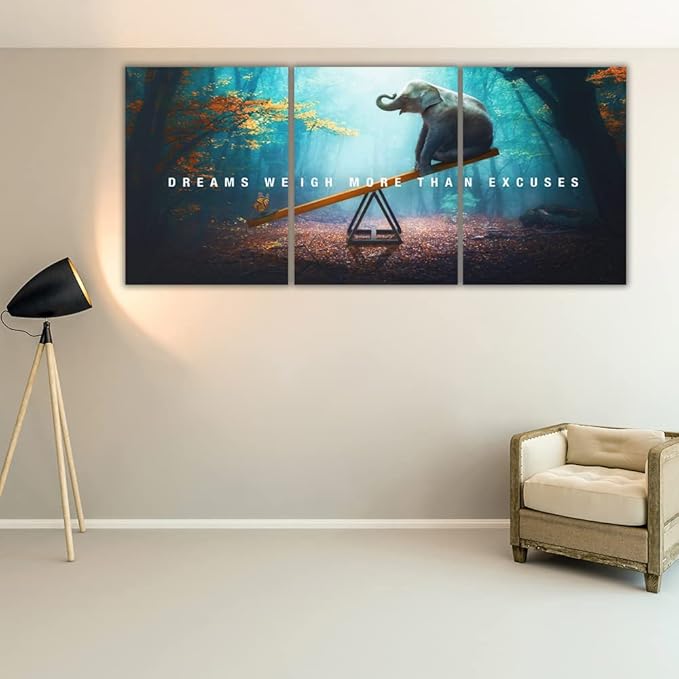 Yetaryy Motivational Poster Inspirational Wall Art 3 Pieces Canvas Painting Lion Artwork for Living Room Office Modern Home Decor Prints Pictures Wall Decor Framed Ready to Hang [60''Wx 28''H]-StrideForce Fitness