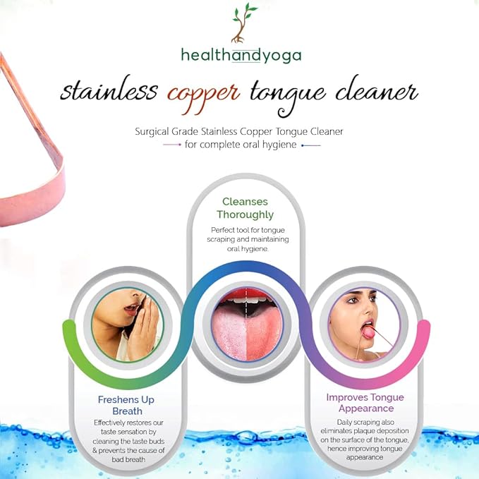HealthAndYoga™ qSwipe Copper Tongue Cleaner Scraper - Hygienic, Non-Synthetic Grip – Tongue Brush Cleaner (Copper - 2-Pack)