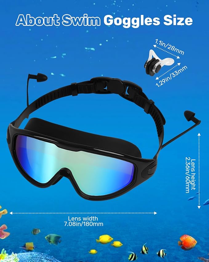 Swim Goggles for Adults, Wide View Anti-Fog & UV Swimming Goggles with Nose Clip & Ear Plugs, No Leak-StrideForce Fitness