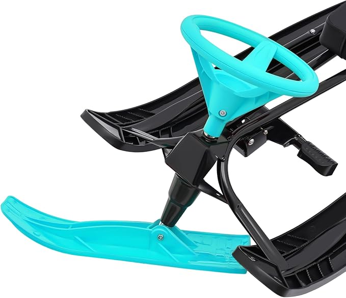 Sleds for Snow, Portable Snow Racer Winter Ski Sled Snow Sled W/Steering Wheel, Outdoor Ski Sled Slider Board for 3-15 Years Kids, Toboggan Pulling Boat Seat Sled for Ice Skating-StrideForce Fitness