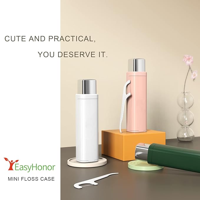 EasyHonor Floss Picks Dispenser, Dental Floss Picks Case, with 6 Counts Dental Flossers Sticks,Teeth Flossers Picks for Teeth Cleaning.(Pink)