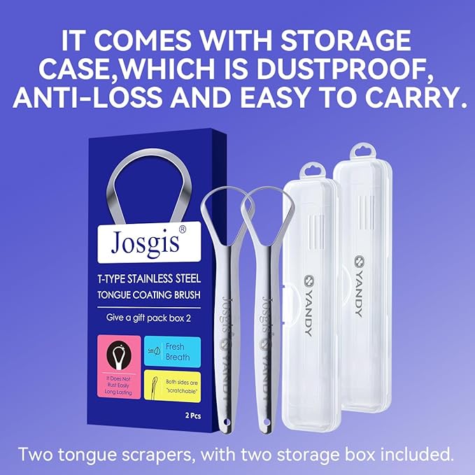 Stainless Steel Tongue Cleaner Scraper, 2-Pack - Dual-Head Design for Gentle Tongue Cleaning, Hygienic Metal Tongue Brush for Fresh Breath and Oral Care