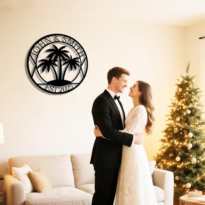 Personalized Palm Tree Metal Name Sign | Custom Family Wall Art & Split Letter Name | Custom Metal Signs | Beach Coastal House Decor | Outdoor Decor Gift Gift for Women, Men, Wife, Parents, Couple-StrideForce Fitness