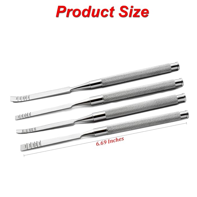 MEDSPO Professional Dental Instruments Osteotome Periotome Luxating Elevator Implant | Orthodontic PDL Teeth | Surgical Root Extraction Spreading (Bone chisel set of 4)