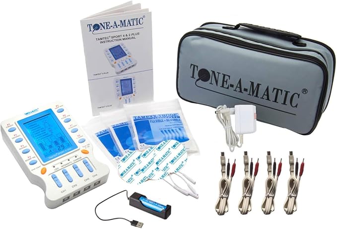 Electronic Muscle Stimulator – TAMTEC SPORT 4 TENS EMS Unit – Microcurrent, Interferential IFC, Russian Stim, ARP Recovery – Pain Relief, Muscle Building & Toning – Portable 4-Ch Electrotherapy Device-StrideForce Fitness