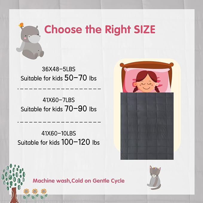 yescool Weighted Blanket (5 lbs, 36" x 48", Grey) Cooling Heavy Blanket for Sleeping Perfect for 40-60 lbs, Breathable Blanket with Premium Glass Bead, Machine Washable-StrideForce Fitness