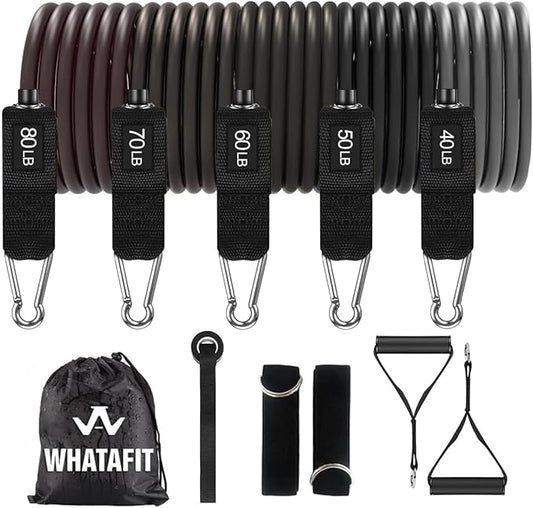 WHATAFIT Resistance Bands, Exercise Bands，Resistance Bands for Working Out, Work Out Bands with Handles for Men and Women Fitness, Strength Training Home Gym Equipment