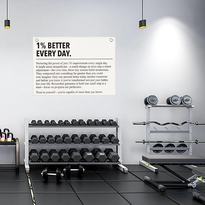 1% Better Every Day Gym Motivational Wall Art Banner Dorm Posters Gifts for Guys Men Women Gym Flag Decor for Home Gym Bedroom Workout Room 30x20 Inchs-StrideForce Fitness