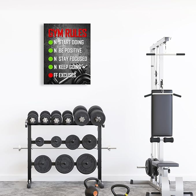 OTINGQD Inspirational Gym Wall Decor,Fitness Quotes Wall Art,Gym Rules Wall Decor,Workout Canvas Wall Art-StrideForce Fitness