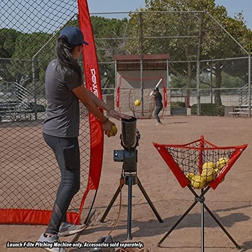PowerNet Launch F-lite Softball & Baseball Pitching Machine, Dimpled Practice Balls, Bucket of Baseballs, Coaching Bucket Bundle for Pitching Machine, Baseball Training Equipment-StrideForce Fitness