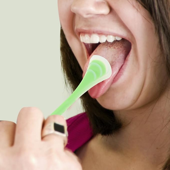 Silicone Tongue Scraper Double-Sided Tongue Cleaner for Adults Oral Care Tool Breath Freshening Portable Handheld Mint Green