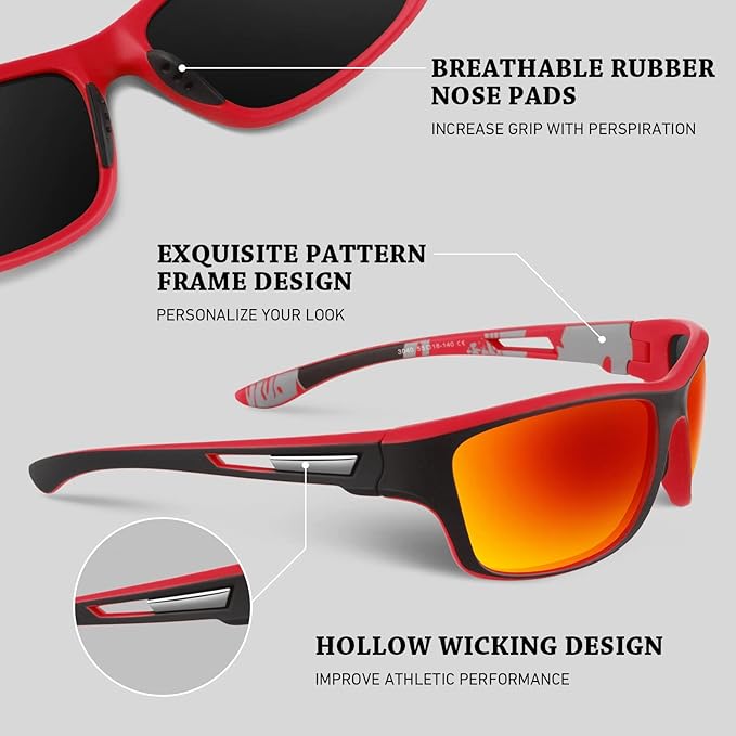 Polarized Sports Sunglasses for Men Women,Fishing Driving Rectangular Goggles UV400 Protection-StrideForce Fitness