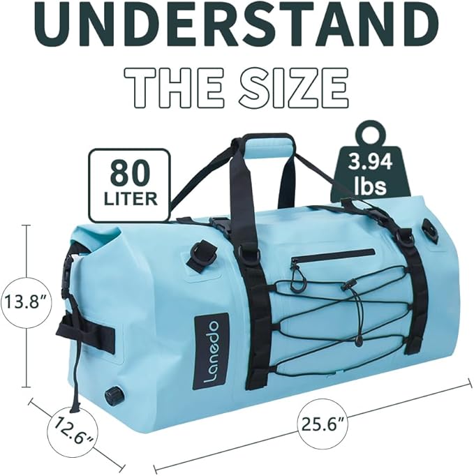 80L Dry Bag Large Waterproof Bag Roll-Top Heavy Duty Fishing Duffel Bag with Durable Straps & Handles for Kayaking Paddle boarding Boating Rafting Fishing-StrideForce Fitness