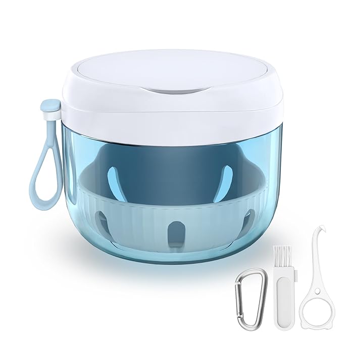 Denture Bath Box Cup, Leak Proof Denture Cup Kit Portable Retainer Case for Travel, Denture Case Cleaning Care for Dentures Aligner Mouth Guard with Denture Brush,Strainer, Removal Tool and Mirror