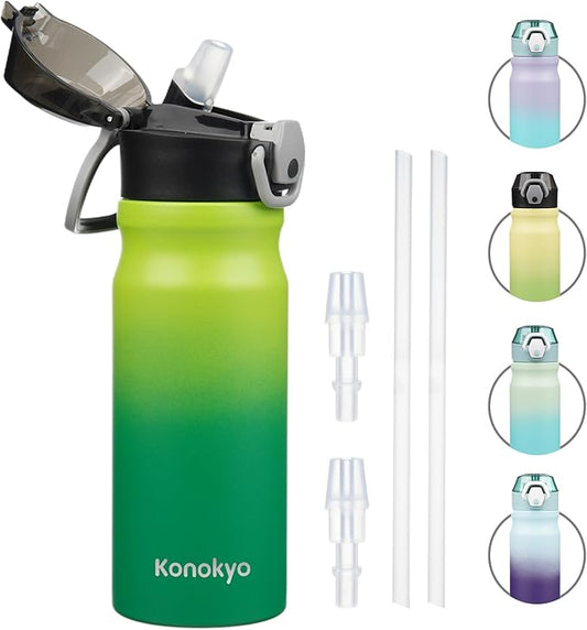 Insulated Water Bottle with Straw and Carry Loop,18 oz Stainless Steel Double Wall Vaccum Metal Water Flask with Leak-proof Lid,Matcha Green-StrideForce Fitness