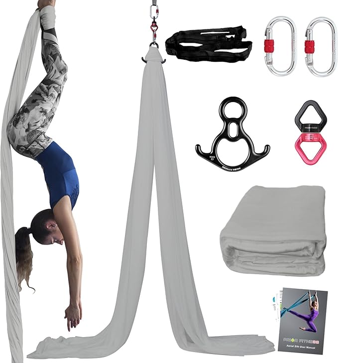 PRIOR FITNESS Aerial Silks Kit Colorful 9/15/20 Yards 40D Nylon Fabric Hammock Set With Hardware & Guide for All Levels Of Aerial Yoga Practice and Acrobatic Flying For Adults Aerial silk-StrideForce Fitness