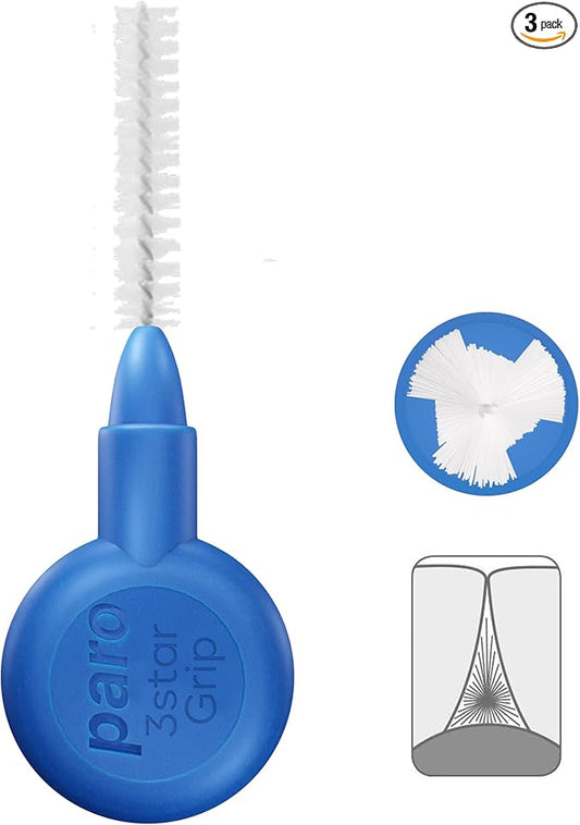 Paro Swiss 3Star-Grip Interdental Brushes – X-Fine, Triangular, Blue, 3.5mm, 4x3 Pack – Deep Between Teeth Cleaning