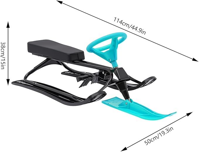 Sleds for Snow, Portable Snow Racer Winter Ski Sled Snow Sled W/Steering Wheel, Outdoor Ski Sled Slider Board for 3-15 Years Kids, Toboggan Pulling Boat Seat Sled for Ice Skating-StrideForce Fitness