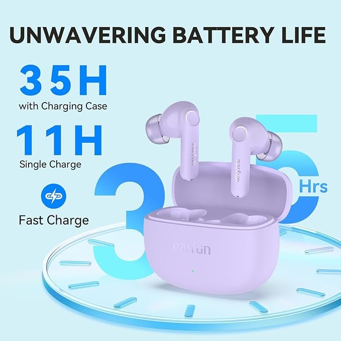 EarFun Air Life Wireless Earbuds, 12mm Driver with Deep Bass, Bluetooth 5.4 in-Ear Earbuds, 4 Mics AI ENC Call, 35H Playtime, 30 Preset EQs Via App, Comfortable Fit, Fast Charging, IPX5, Violet-StrideForce Fitness