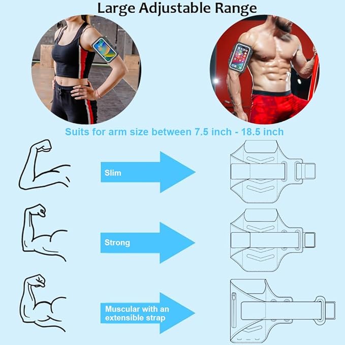 Phone Holder for Running-Arm Band for Running for iPhone & Samsung Galaxy, Cell Phone Armband Holder for Walking, Gym, Workout, Men, Women, w/Adjustable Strap&Zipper Pocket (Black Heather-M)-StrideForce Fitness