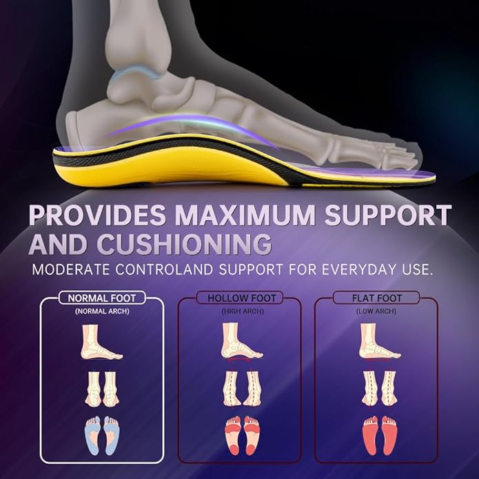 VALSOLE Heavy Duty Support Pain Relief Orthotics - 220+ lbs Plantar Fasciitis High Arch Support Insoles for Men Women, Flat Feet Orthotic Insert, Work Boot Shoe Insole, Absorb Shock with Every Step-StrideForce Fitness
