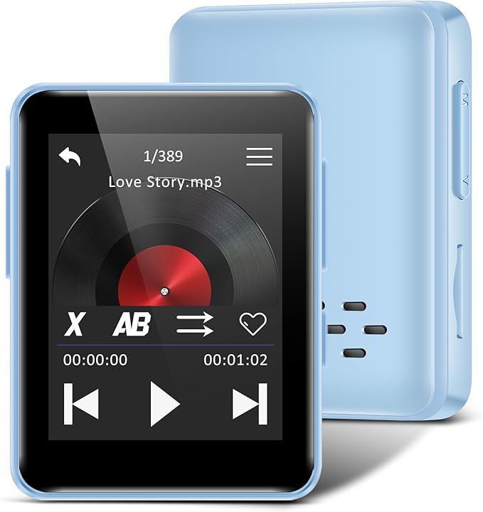 32GB MP3 Player for Kids, 1.8 inch Portable Small Music Bluetooth MP3 Player with Speaker, FM Radio, Voice Recorder, Alarm Clock, Stopwatch, Up to 512GB(Blue)-StrideForce Fitness