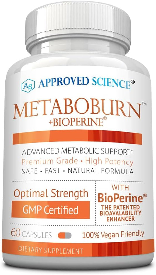 Approved Science MetaboBurn - Metabolic Support - Green Tea and BioPerine - 60 Vegan Capsules - High-Potency Extract - 50% EGCG - Non-GMO, Soy-Free, Allergen-Free - 60 Capsules (Pack of 1)-StrideForce Fitness